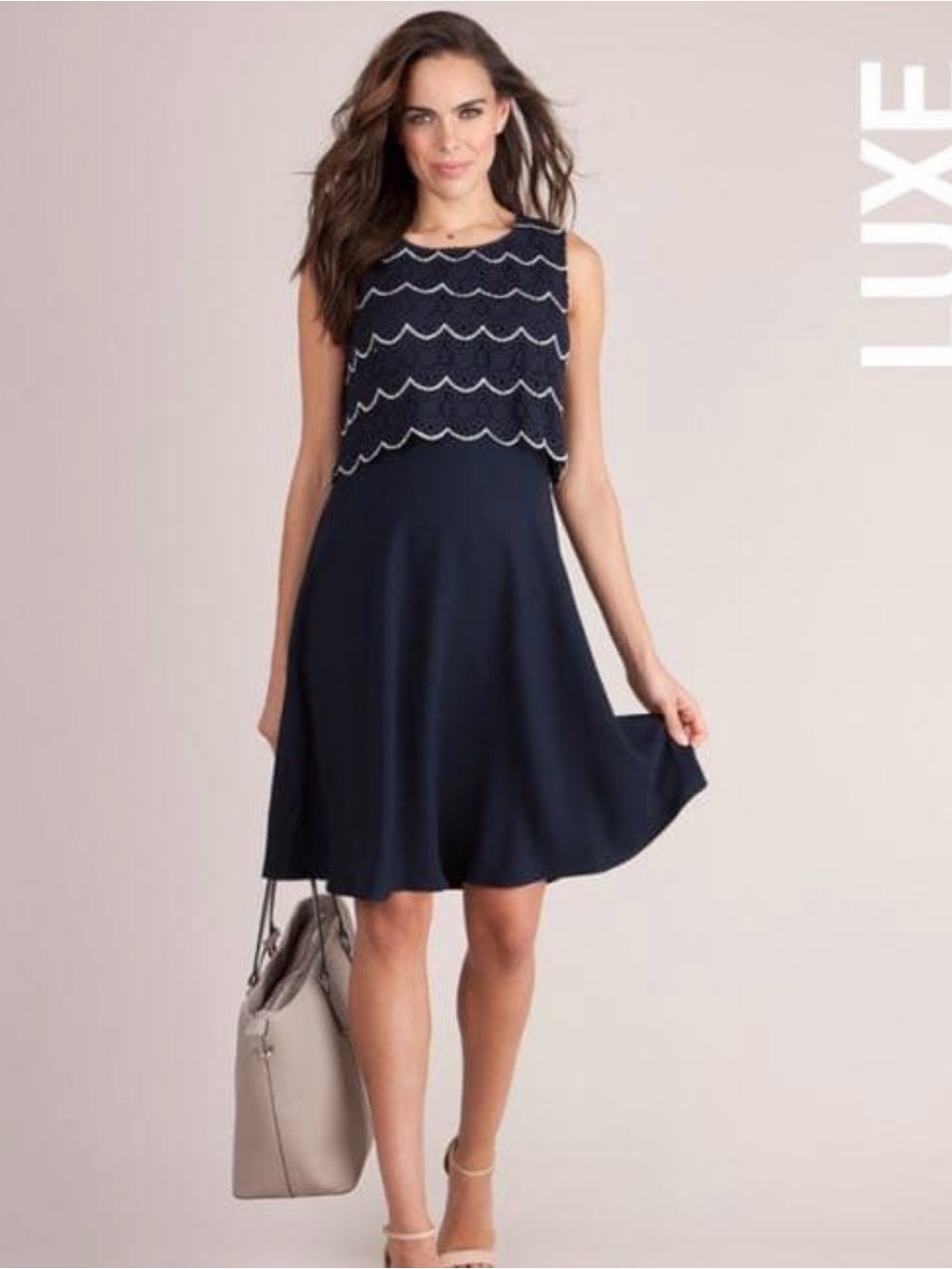 Maternity and Nursing friendly Seraphine Navy Lace-Overlay Dress